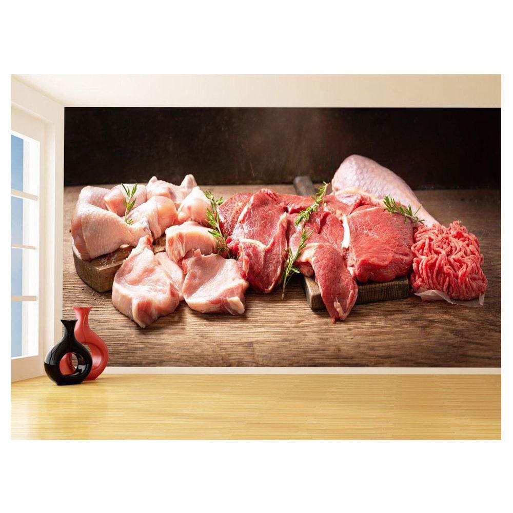 Papel De Parede 3D Alimentos Carnes Embutidos 3,5M Al488