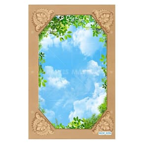 Papel De Teto Céu Azul Nuvens Moldura Impressa 3,5M Rof29