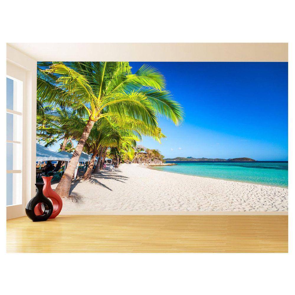Papel De Parede 3D Praia Mar Coqueiros Céu Azul 3,5M Npr332
