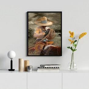 Quadro Boiadeiro 33x24cm - Vidro e Moldura Branca