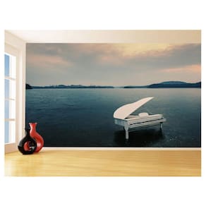 Papel De Parede 3D Musica Piano Branco Mar Arte 3,5M Mus104