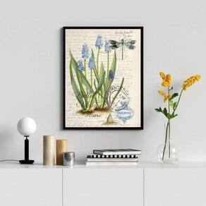 Quadro Vintage Botânica 33x24cm - Madeira Branca e Vidro