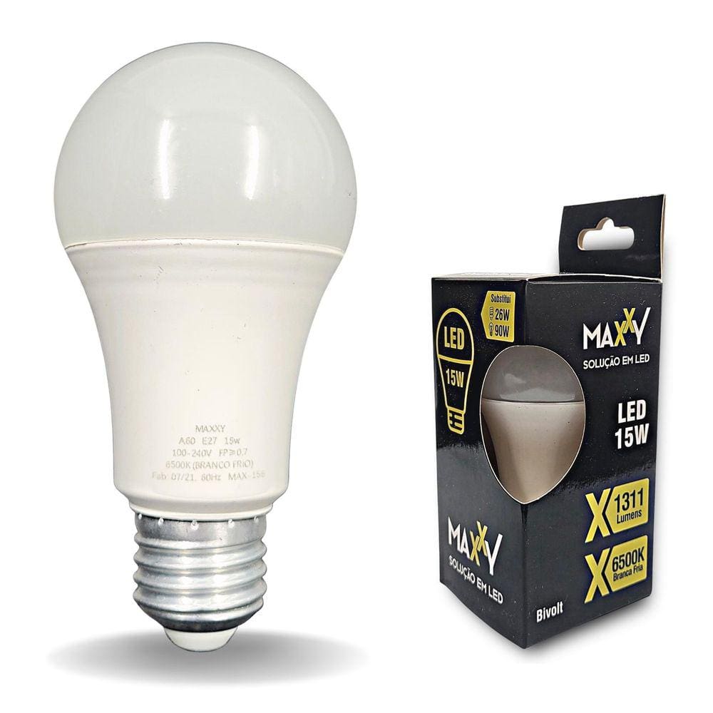 Kit 15 Lâmp. Bulbo 15w Fria E27 6500k - Alumínio - Branco