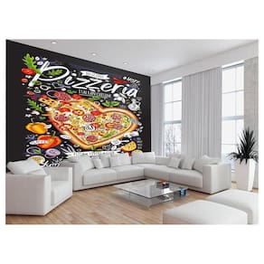 Papel De Parede Estilo Lousa Pizza Ingrediente 3,5M Lcb12