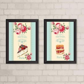 Kit 2 Quadros Bolos Patisserie 33x24cm - Madeira Branca