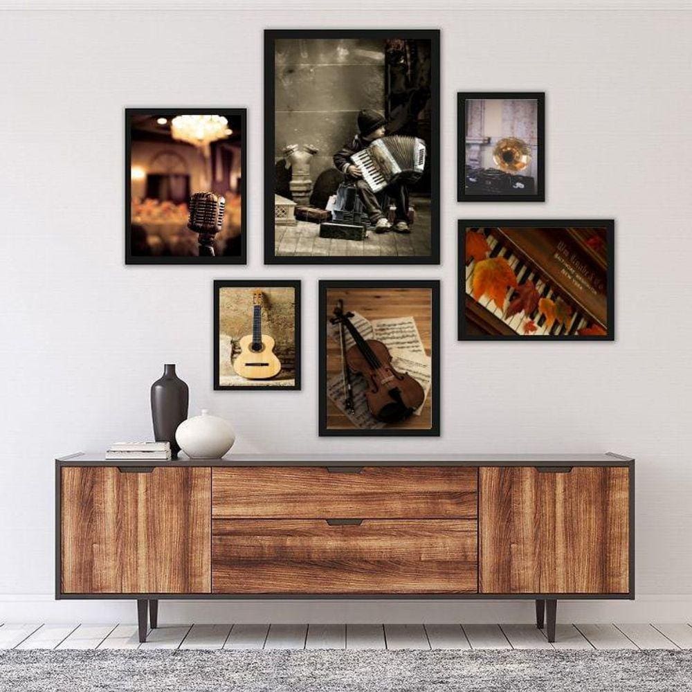Kit 6 Quadros Música - Vidro | Madeira - Medidas Várias