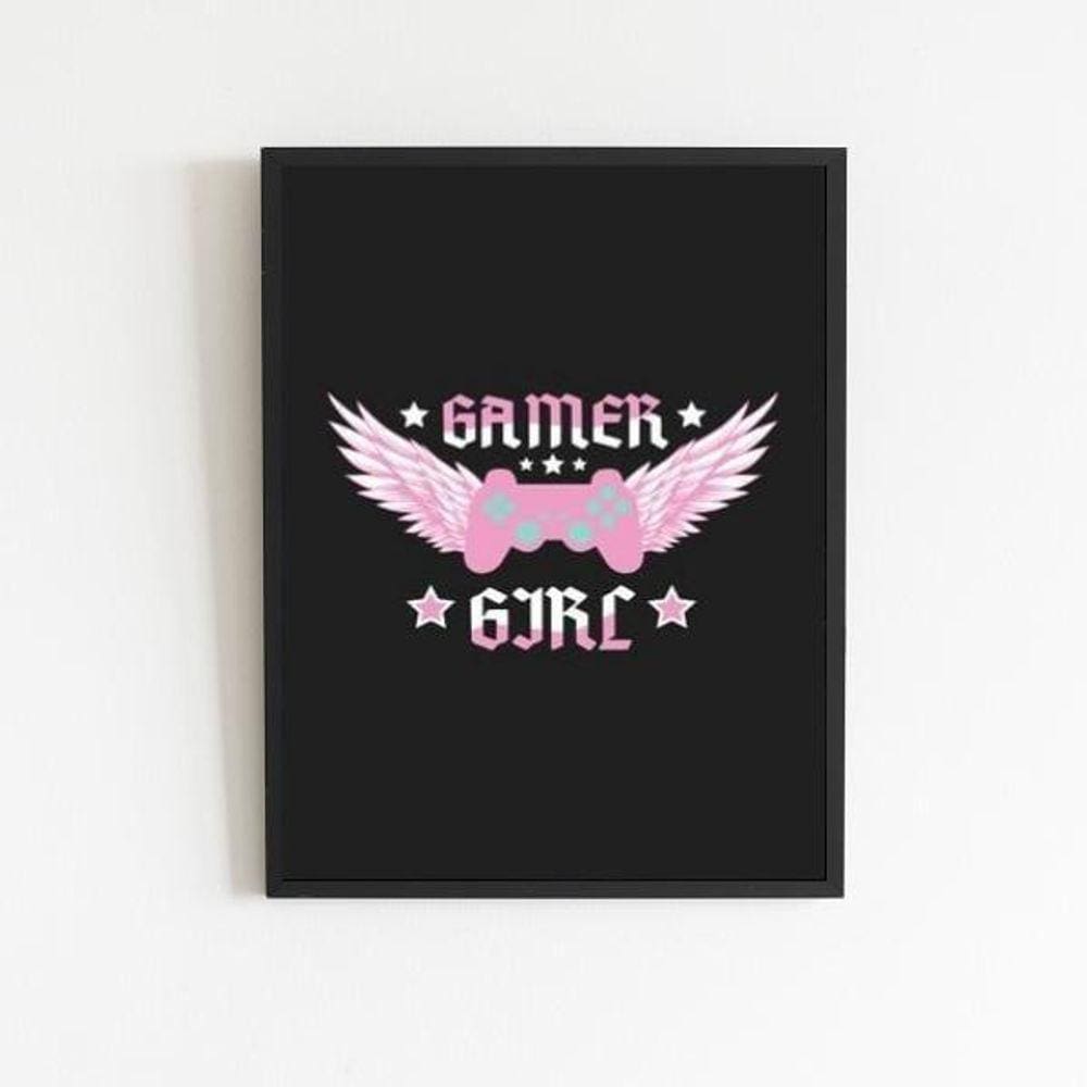 Quadro Decorativo Gamer Girl 33X24Cm - Com Vidro Preta