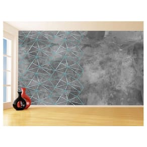 Papel De Parede Concreto Linhas Azul Turquesa 3,5M Kkt331