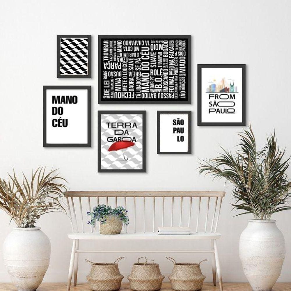 Kit 6 Quadros Decorativos SP Branco 18x24cm 24x33cm 33x45cm