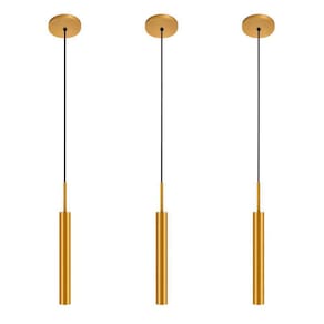Kit 3 Pendentes Luminária Teto Tubo Sala Quarto Dourado 40Cm