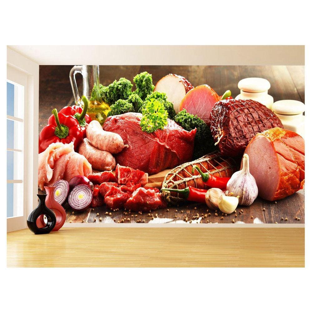 Papel De Parede 3D Alimentos Carnes Embutidos 3,5M Al479