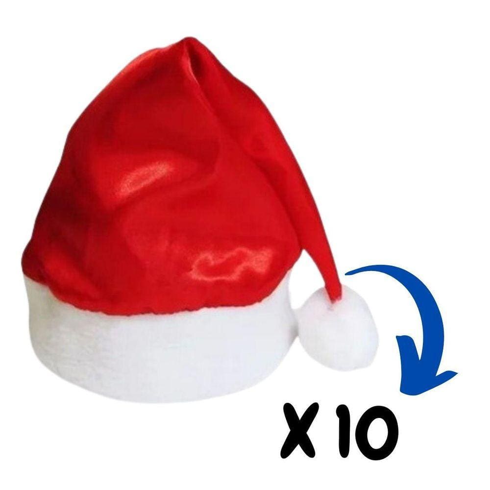 Jogo Com 10 Gorro Touca De Papai Noel Linha Luxo Cetim Natal