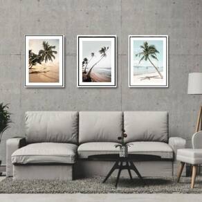 Kit 3 Quadros Paisagens Praia Coqueiros 33x24cm