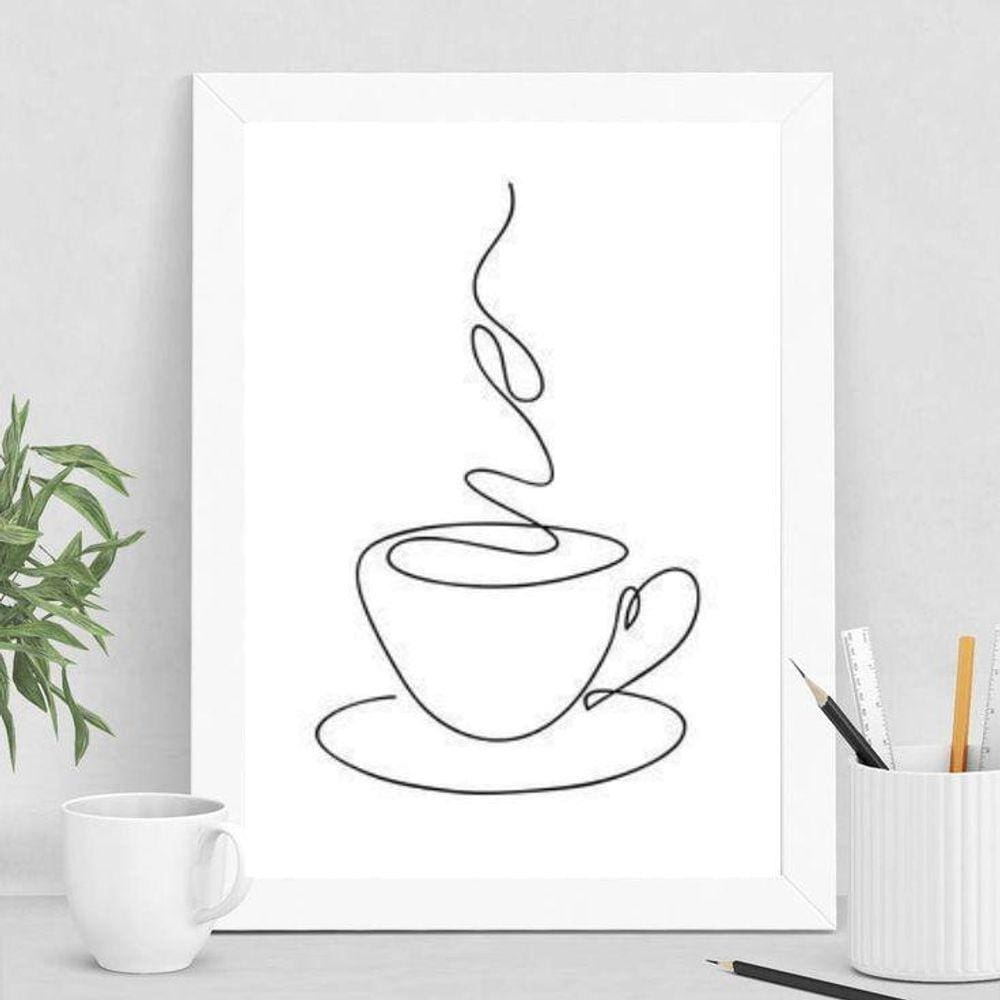 Quadro xícara de café one line 45x34cm - Preto
