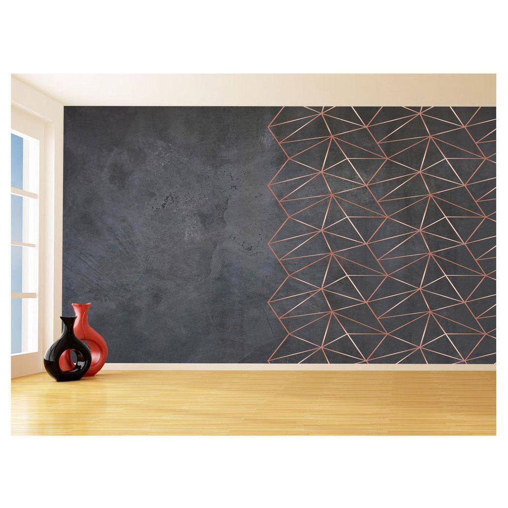 Papel De Parede 3D Concreto Linhas Dourado Rose 3,5M Kkt216