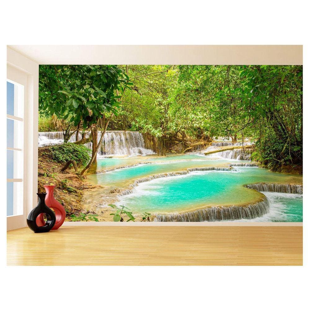Papel De Parede 3D Paisagem Cachoeira Florestas 3,5M Nch232