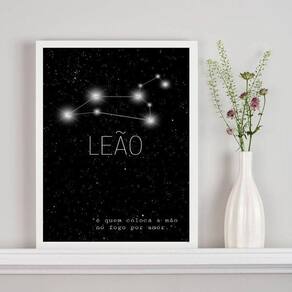 Quadro Decorativo Constelação Leão 24x18cm - Vidro e Moldura Preta