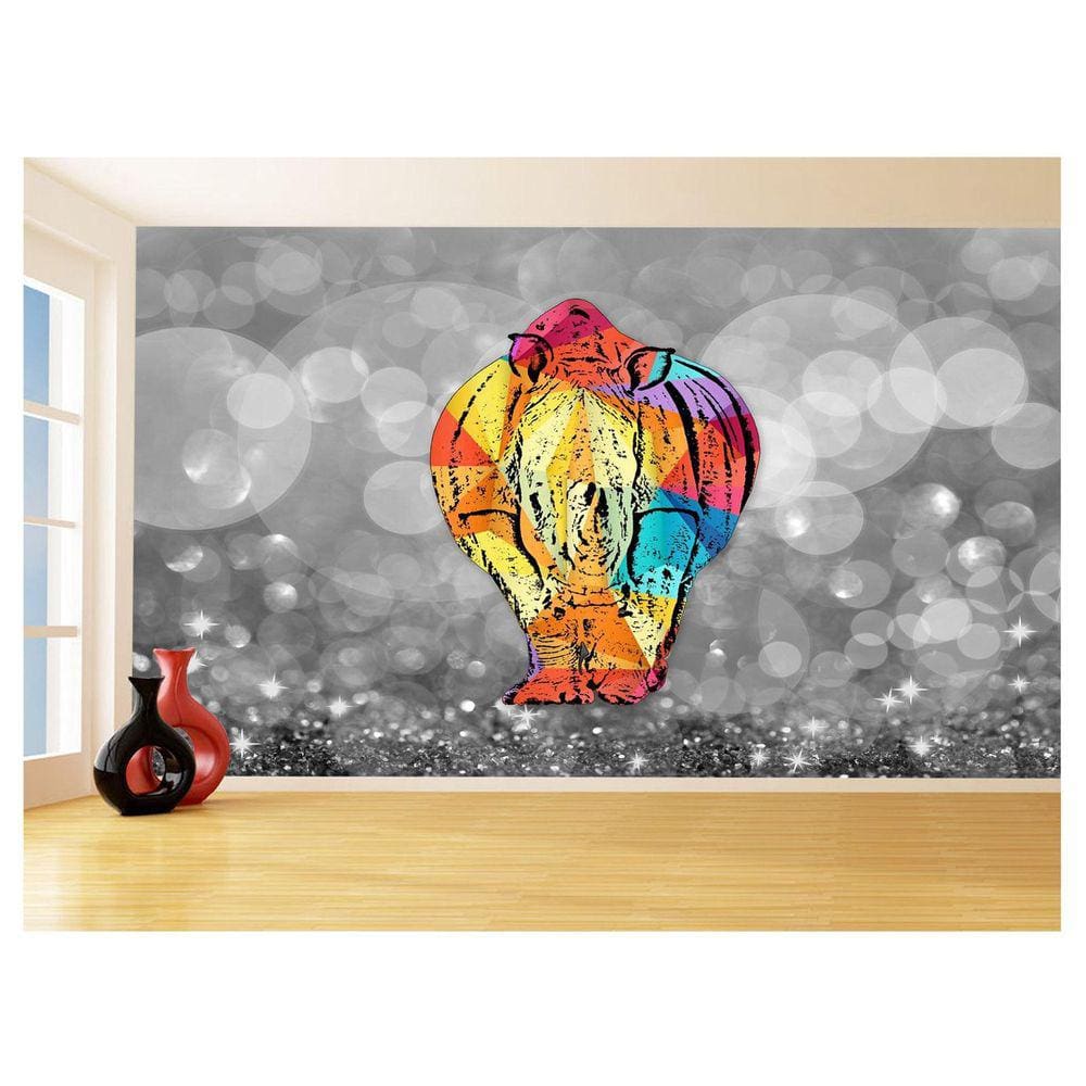 Papel De Parede 3D Animais Pop Art Rinoceronte 3,5M Pxa533