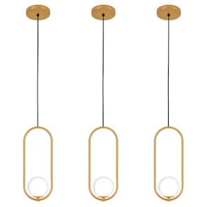 Kit 3 Luminárias Pendente Arco Globo Vidro Sala Cama Dourado