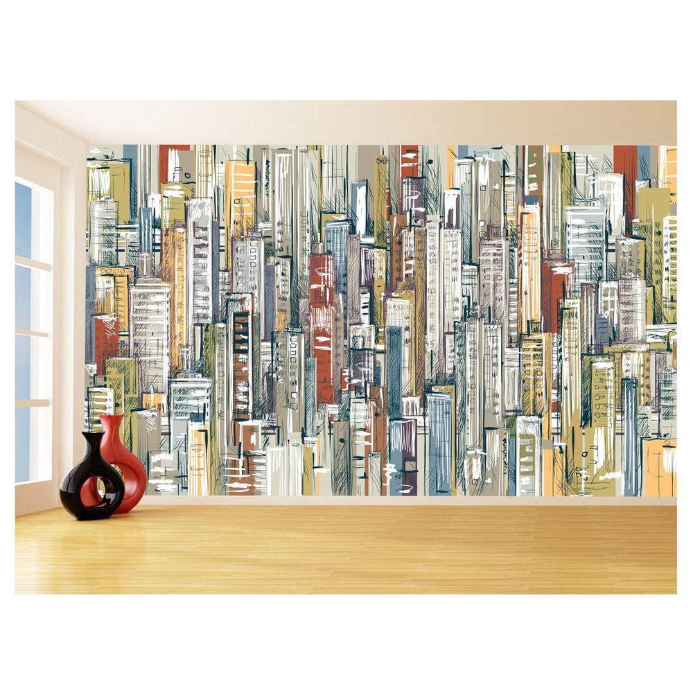Papel De Parede 3D Arte Graffiti Cidade Prédios 3,5M Tra41