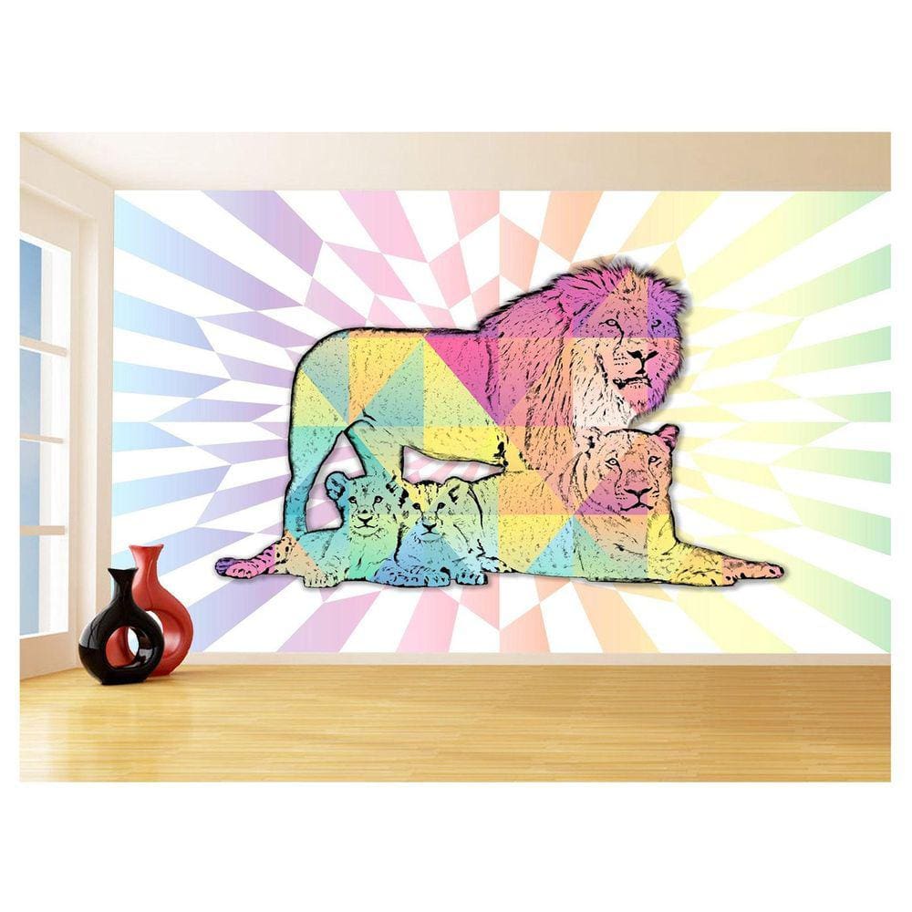 Papel De Parede Animais Pop Art Familia Leões 3,5M Pxa407