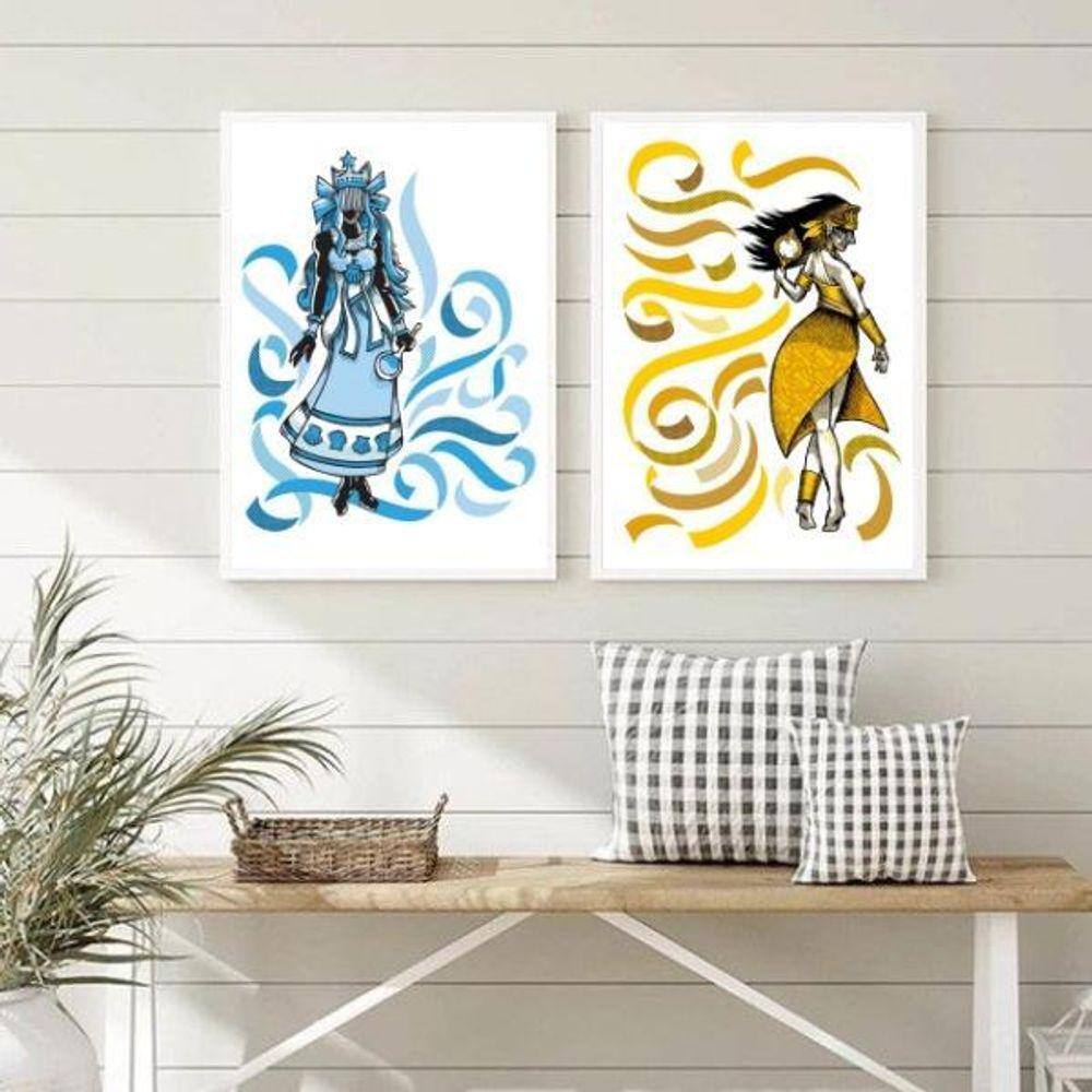 Quadros Decorativos Iemanjá e Oxum 33x24cm - Moldura Preta