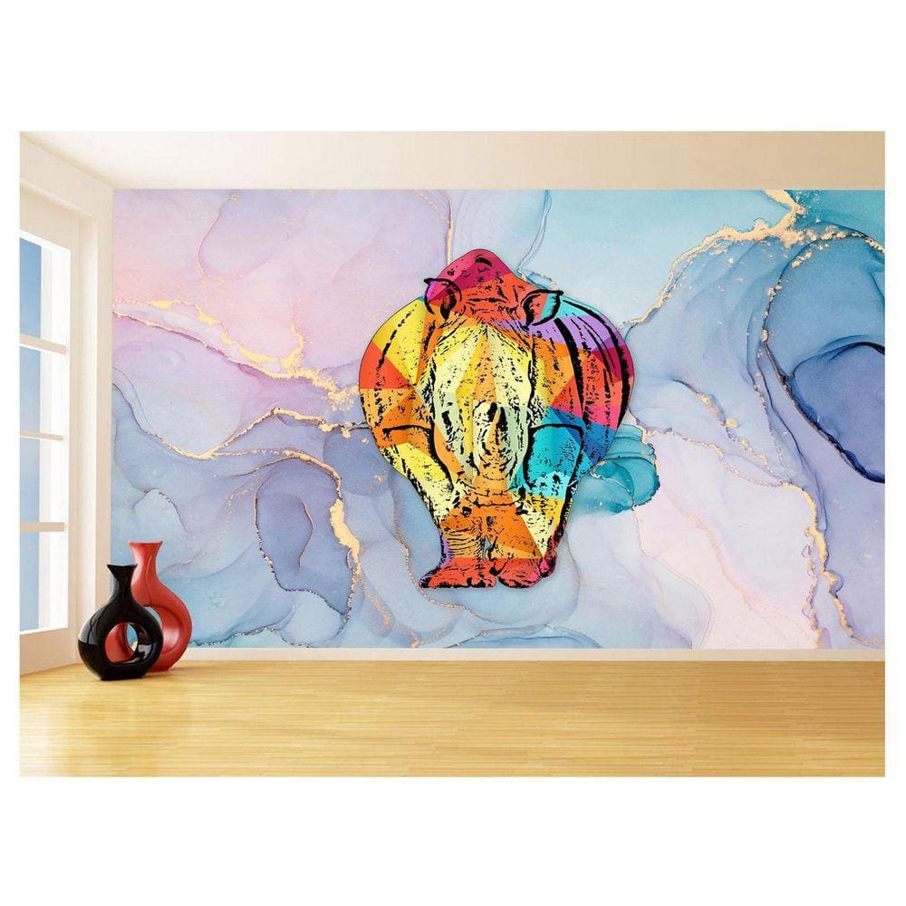 Papel De Parede 3D Animais Pop Art Rinoceronte 3,5M Pxa477