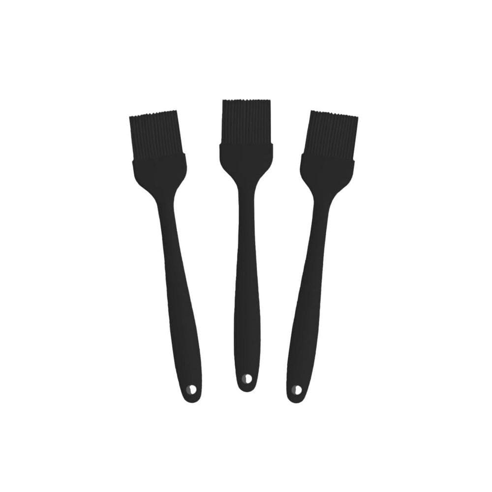 Kit 3 Pincéis Silicone Cozinha Preto Pequeno 21Cm Reforçado-
