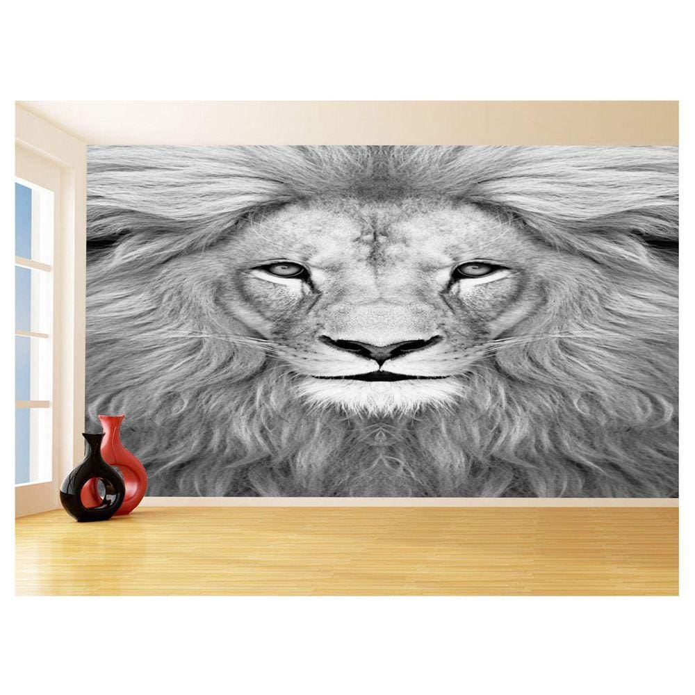Papel De Parede 3D Leão Preto E Branco Animais 3,5M Anm454