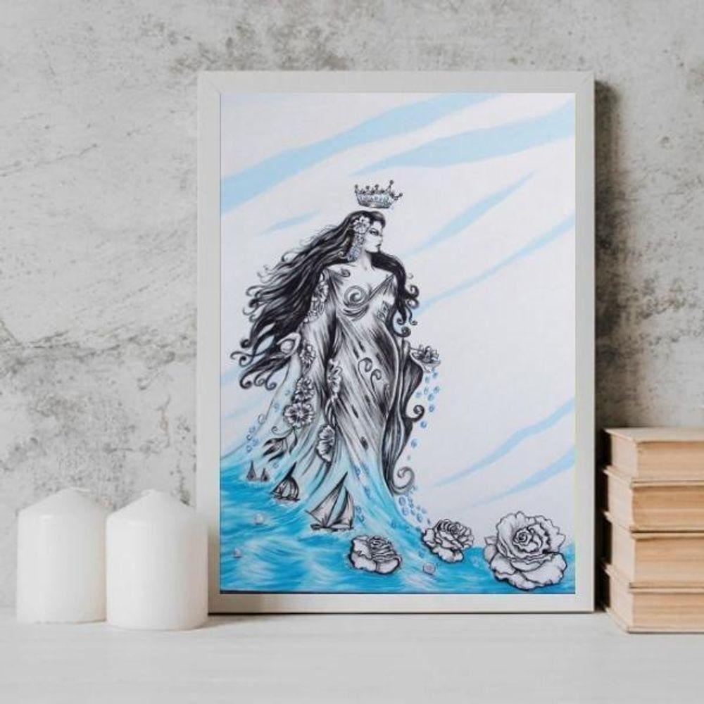 Quadro Umbanda Figura Iemanjá 33X24Cm - Com Vidro Preta