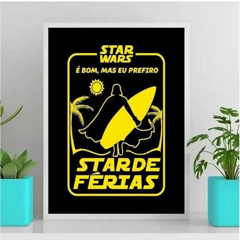 Quadro humor Star Férias 45x34cm - Vidro - Madeira Preta