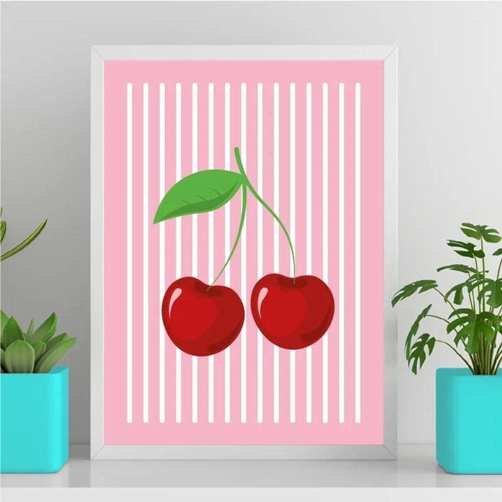 Quadro Decorativo Cerejinhas 24X18Cm Preta