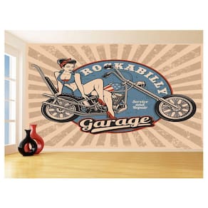 Papel De Parede 3D Moto Retrô Arte Pinup Custom 3,5M Bkm129