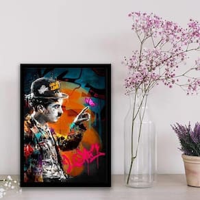 Quadro Arte Grafite Chaplin 24X18Cm - Com Vidro Branca