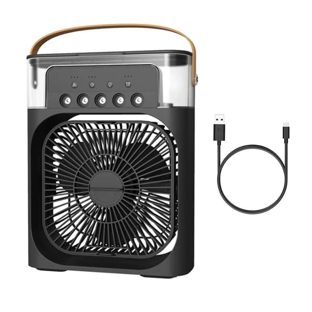 Ventilador Portátil Umidificador De Ar Climatizador Portátil USB de Mesa Com Iluminação Preto