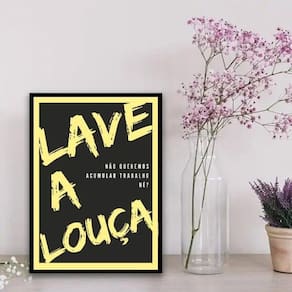 Quadro Cozinha Lave Louça 33x24cm - Vidro e Moldura Preta