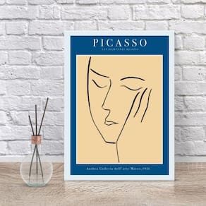 Quadro Picasso Minimalista Azul 33x24cm - Moldura Branca