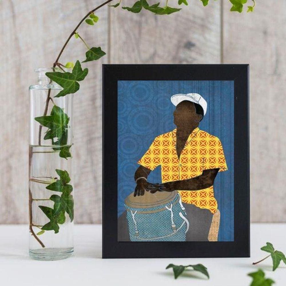 Quadro Decorativo Músico Sambista 33x24cm - Madeira Branca