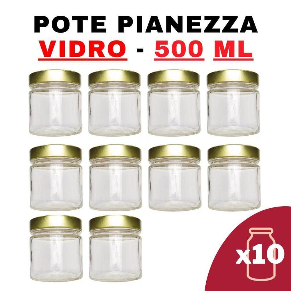Kit Potes Vidro Pianezza Grande C/Tampa Em Metal Dourado