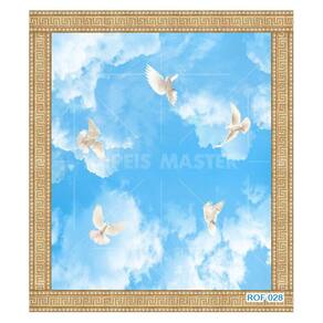 Papel De Teto Céu Azul Nuvens Moldura Impressa 3,5M Rof28