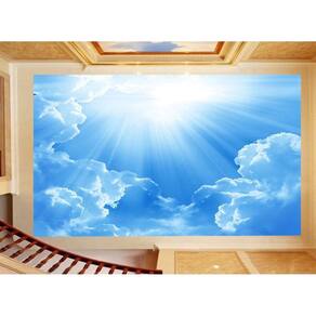 Papel De Teto Céu Azul Nuvem Branca Dia Manhã 3,5M Rof06