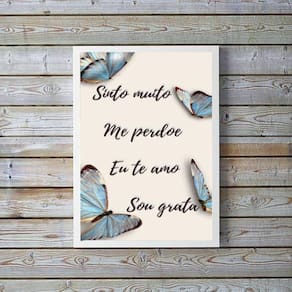 Quadro Hooponopono Borboletas Azuis 24x18cm - Com Vidro