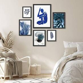 Kit 6 Quadros Azuis Decorativos 18x24cm, 24x33cm, 33x45cm