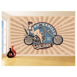 Papel De Parede 3D Moto Retrô Arte Pinup Custom 3,5M Bkm130