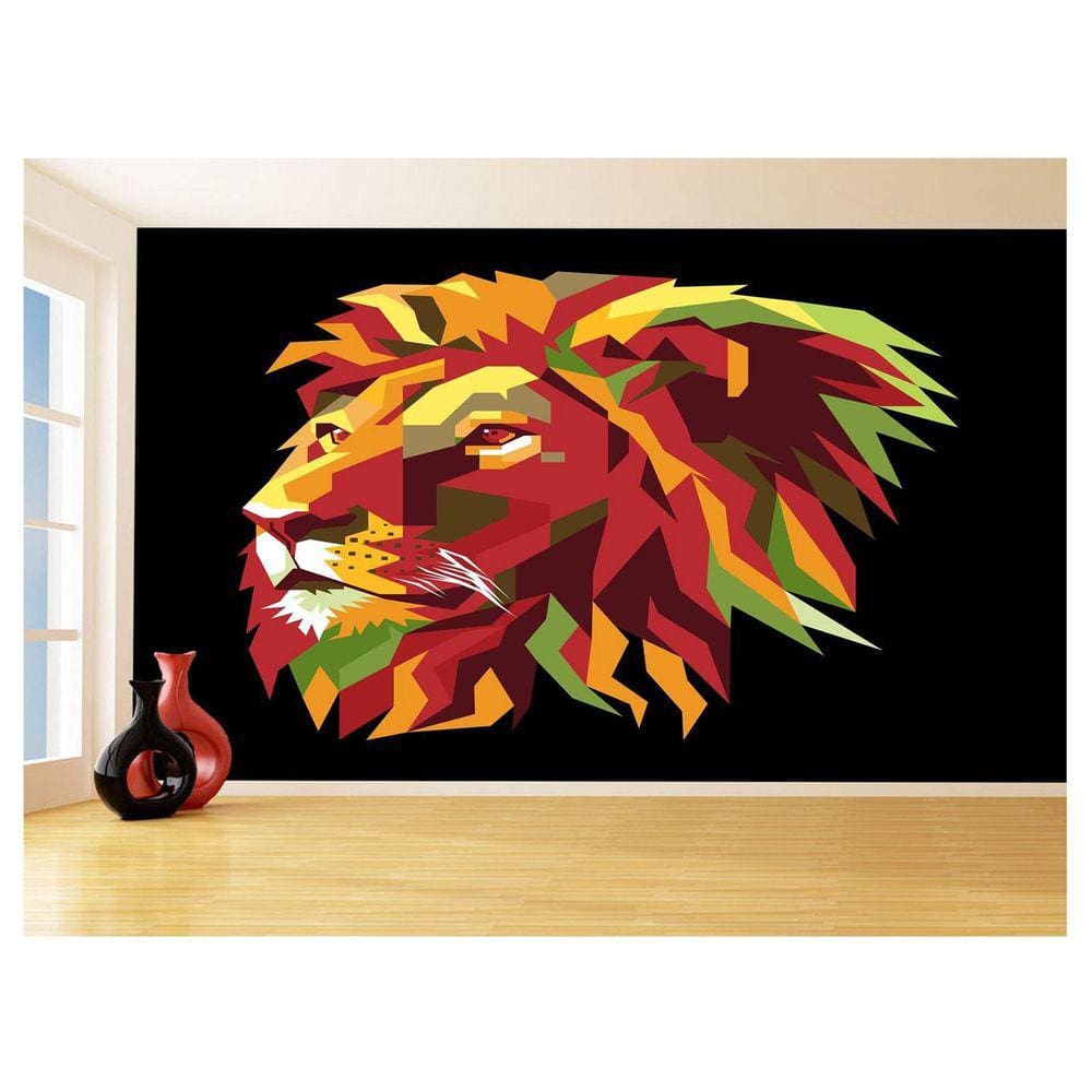 Papel De Parede Animais Leão Rosto Arte Cores 3,5M Anm482