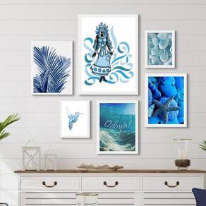 Kit Quadros Iemanjá Azul - Madeira Branca - Medidas Variadas