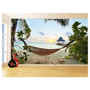 Papel De Parede 3D Praia Mar Coqueiros Rede Céu 3,5M Npr262