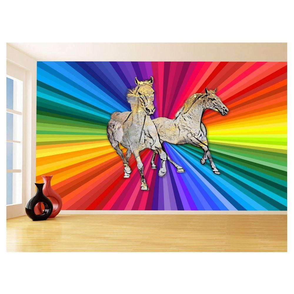 Papel De Parede Animais Pop Art Cavalos Cores 3,5M Pxa361