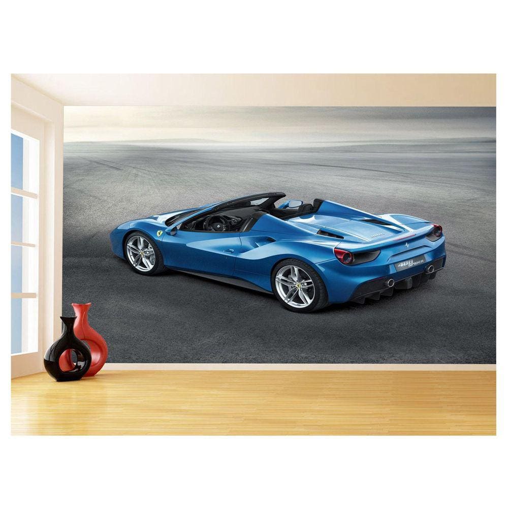 Papel De Parede 3D Carro Ferrari Azul Pista 3,5M Car119