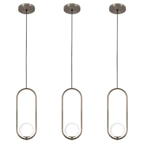 Kit 3 Pendentes Luminária Arco Globo Vidro Cabeceira Bronze